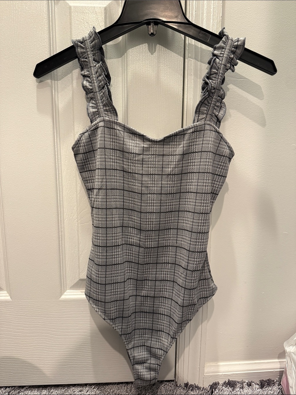 Wild Honey Gray Plaid Ruffle-Strap One Piece. Size small